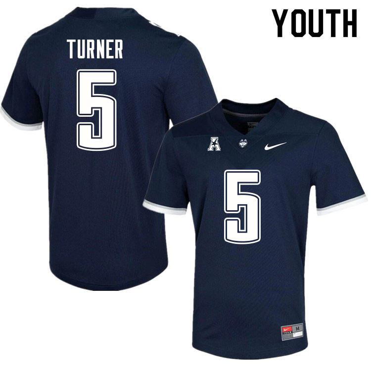 Youth #5 Aaron Turner Uconn Huskies College Football Jerseys Sale-Navy
